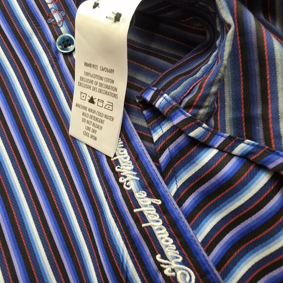 Men's Robert Graham 2XL Striped Purple/Black‎ Front Long Sleeve Flip Cuff $188 - Picture 8 of 13